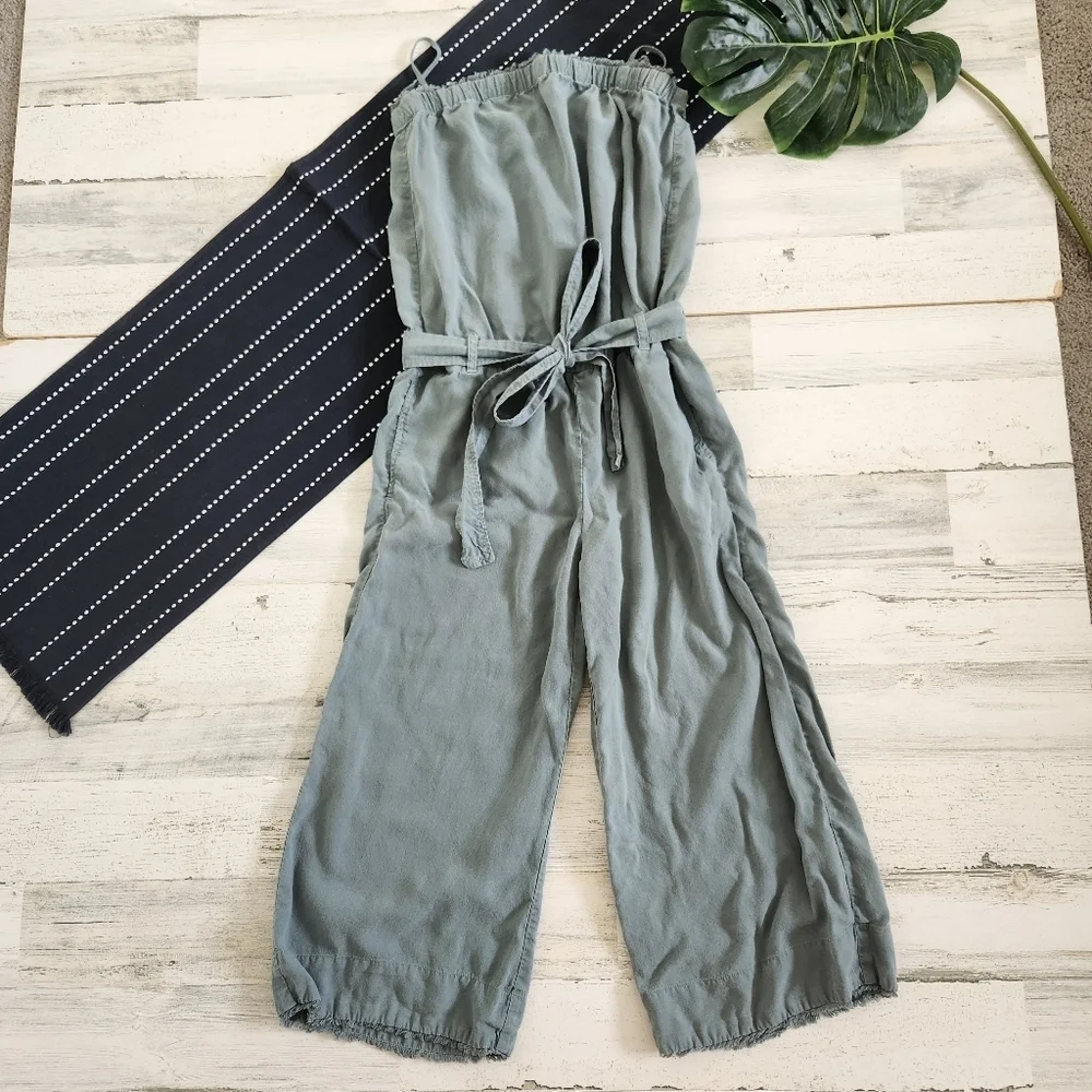 Bella Dahl Tencel Raw Edge Cropped Jumpsuit Green Size Small
